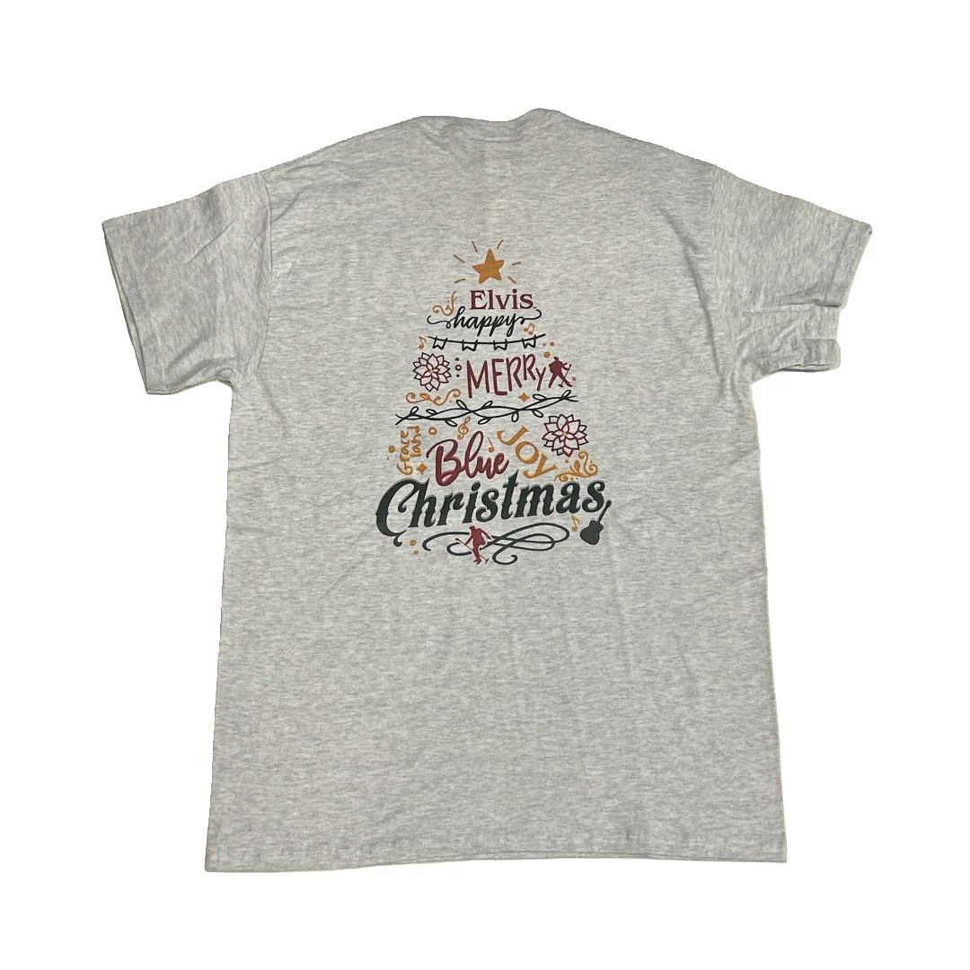 Elvis Christmas Tree Text T-Shirt - Image 2