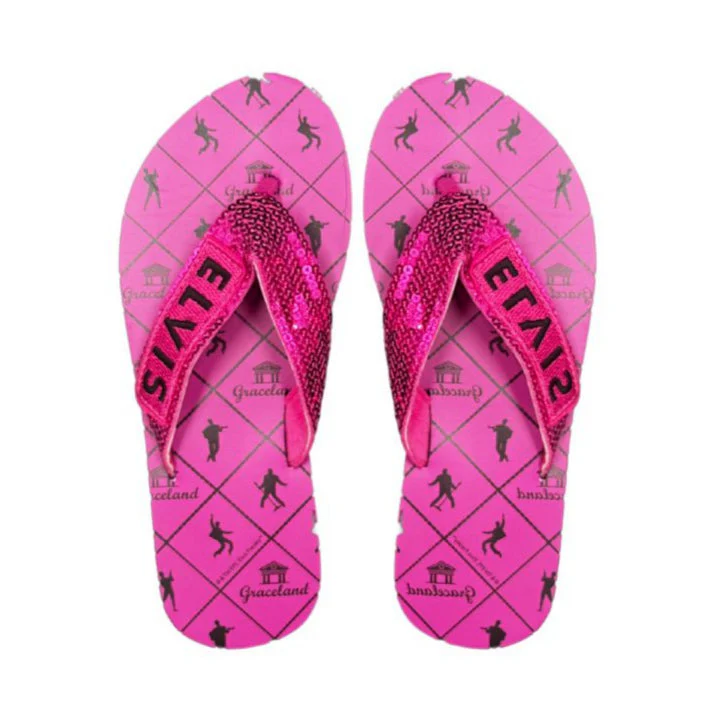 Elvis Graceland Pink Sequin Strap Flip Flops