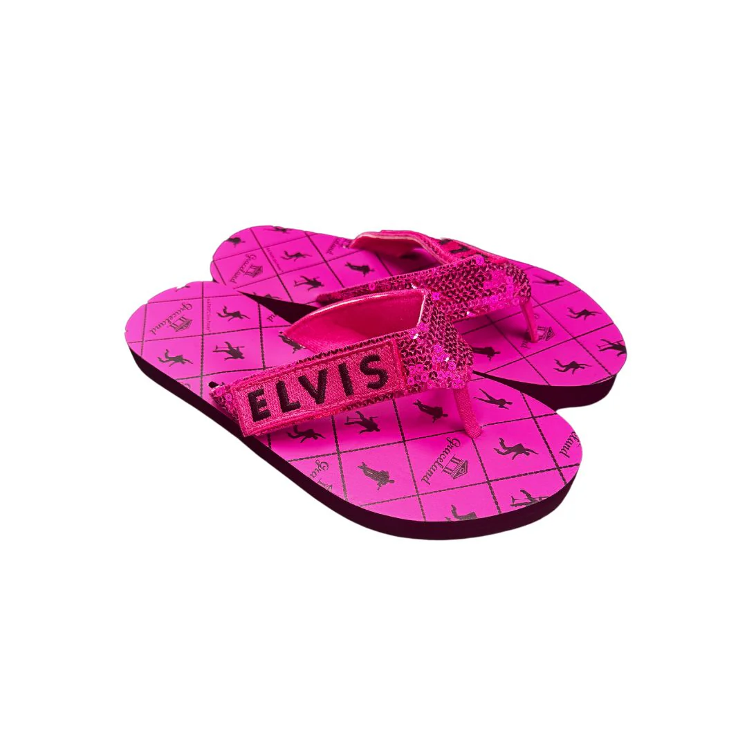 Elvis Graceland Pink Sequin Strap Flip Flops - Image 2