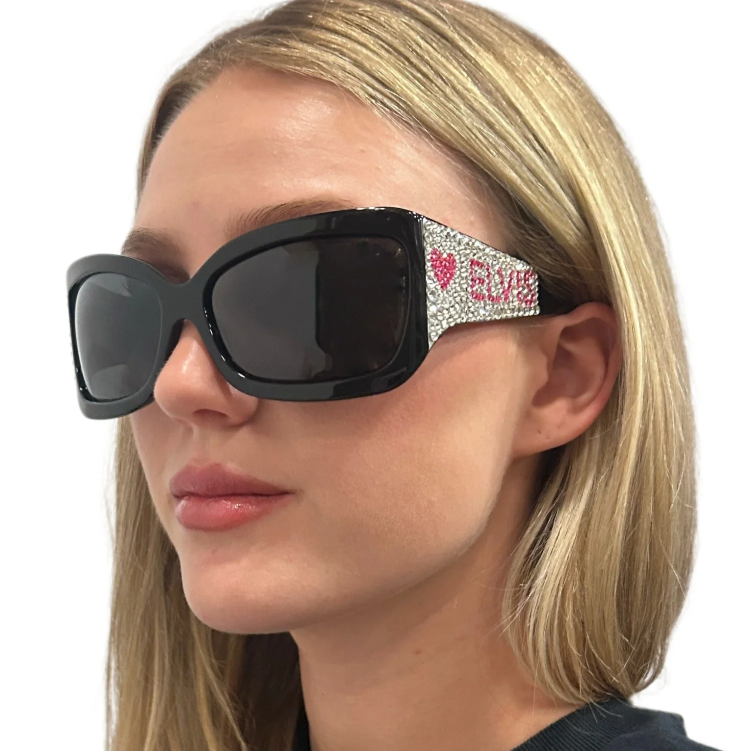 Elvis Signature Style: Pink Heart Elvis Bling Sunglasses - Image 2
