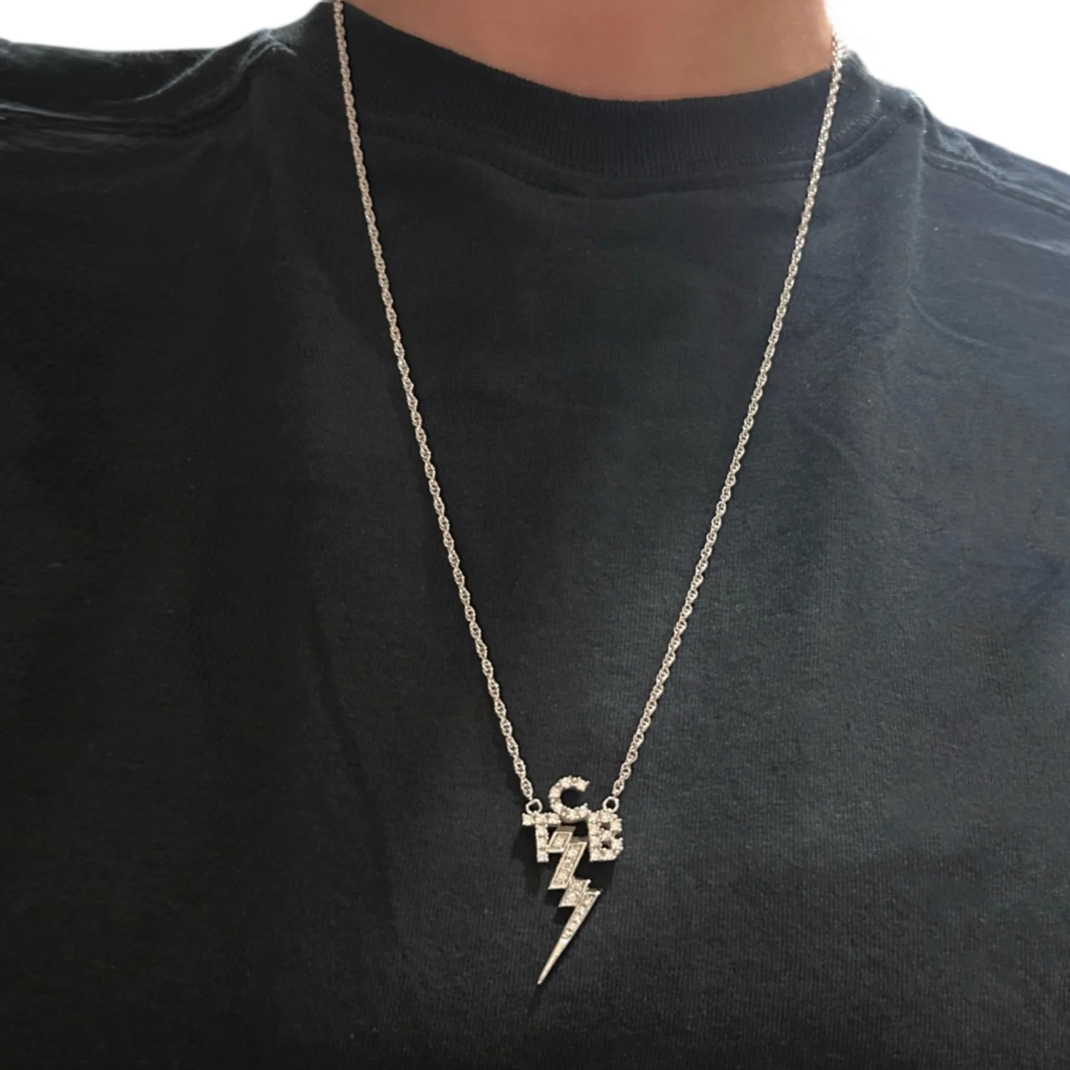 Elvis Signature Style: Sterling Silver TCB Necklace with CZS - Image 3