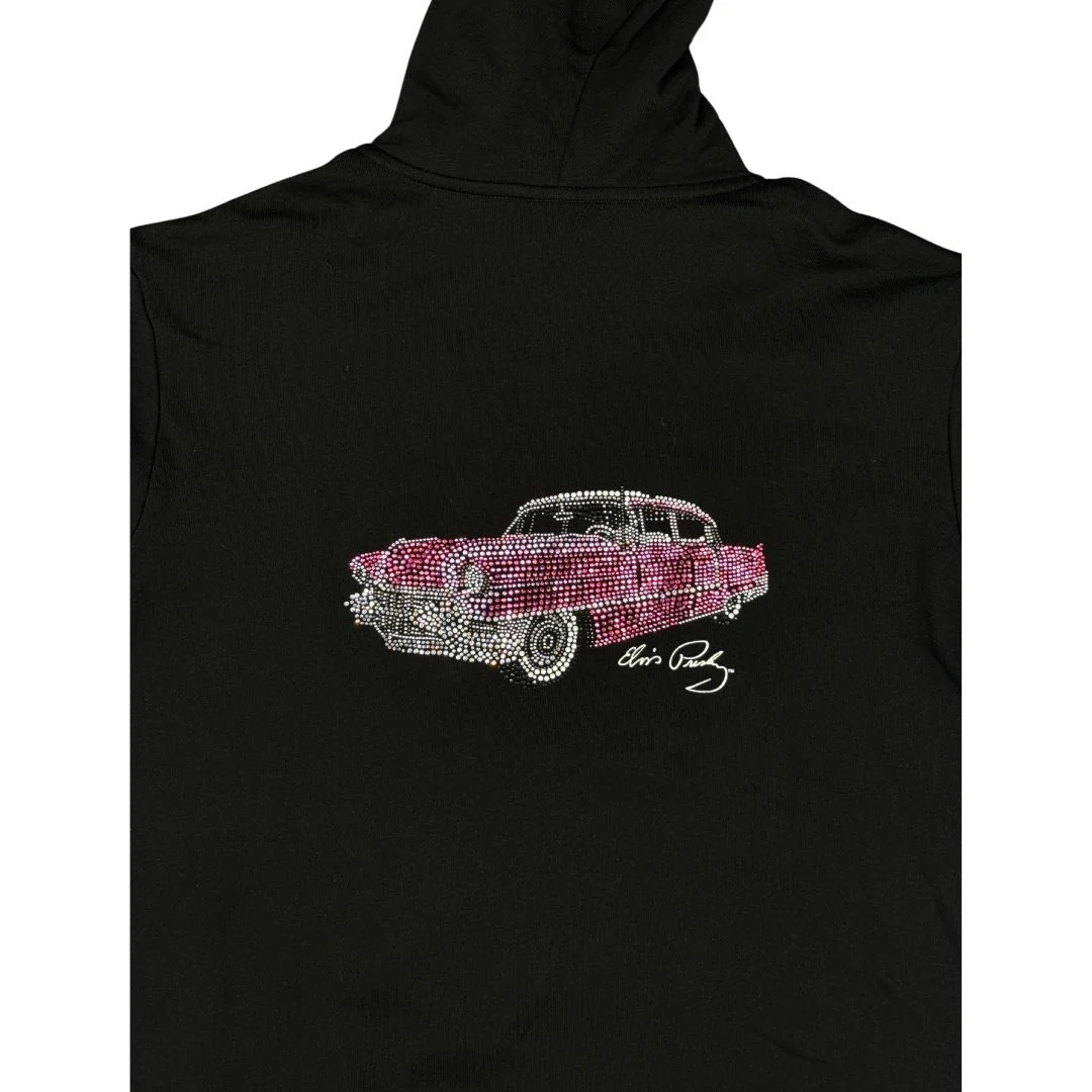 Pink Classic Car Rhinestone Women's Zip Hoodie - Image 2