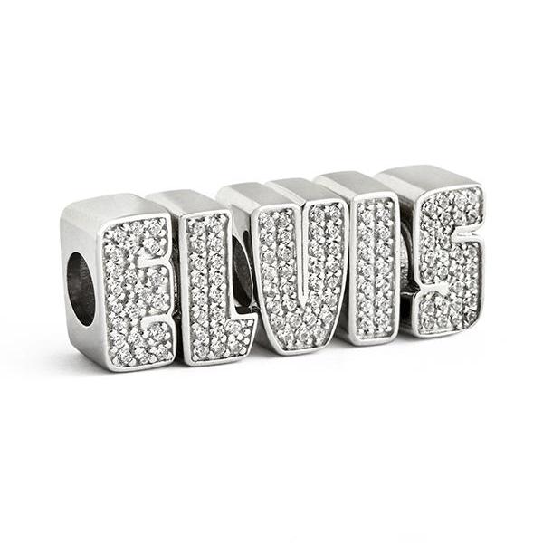 Sterling Silver ELVIS Letters Crystal Bead Charm Set
